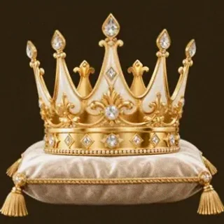 Gold crown on cushion — Roospin